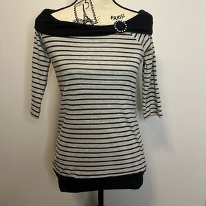 Striped Off-Shoulder Y2K Long Sleeve Black and Gray With Bedazzled Hardware